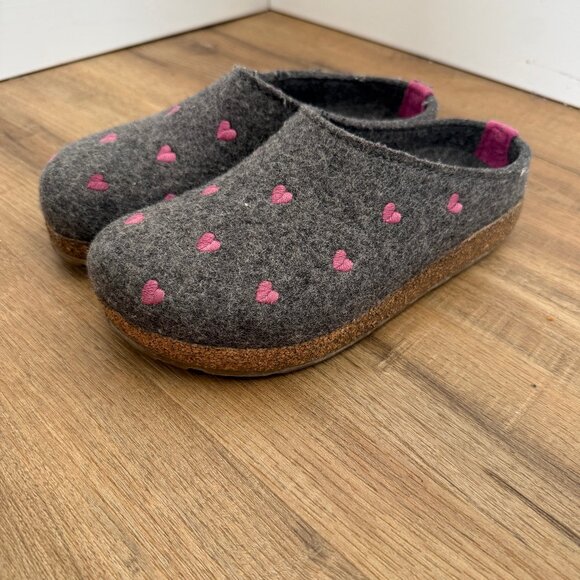 Haflinger Couricini Clogs Grey With Heart Embroidery Cozy Arch Support Wool 37 - Picture 1 of 9